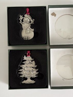 Plow & Hearth Set of 2 Christmas Ornaments Snowman Christmas Tree Holiday Decor